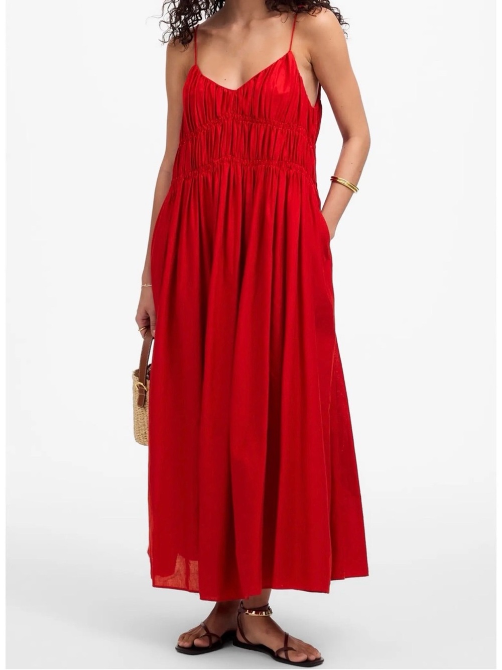 Madewell Textured VNeck Midi Dress in Red Women's Size Medium
